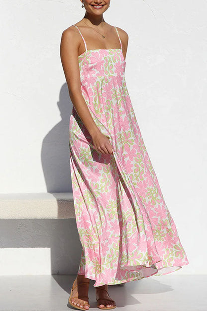 Spaghetti Strap Empire Waist Floral Print Swing Maxi Dress
