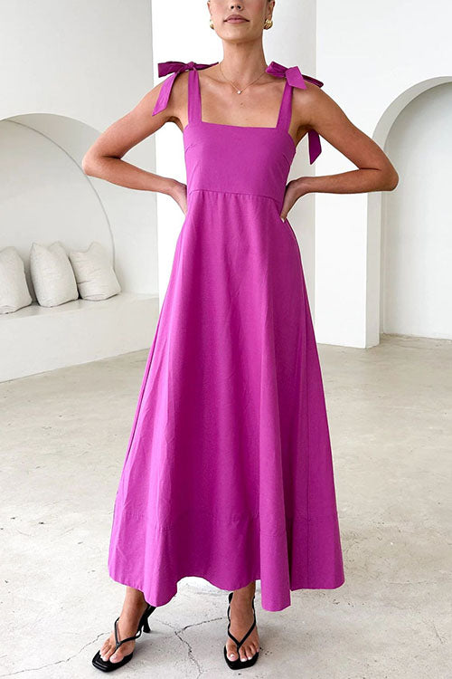 Bow Shoulder Empire Waist Swing Maxi Cami Dress