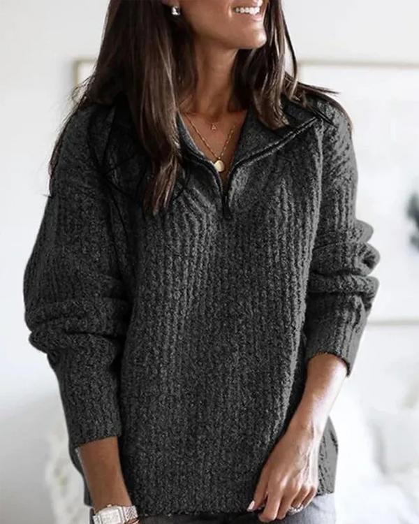 Clidress Zipper Shirt Collar  Knitting Sweater