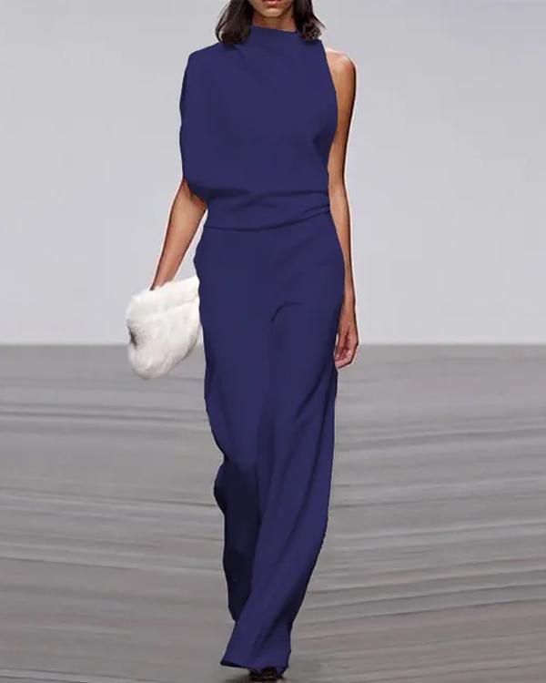Clidress One Shoulder Pile Collar Jumpsuit