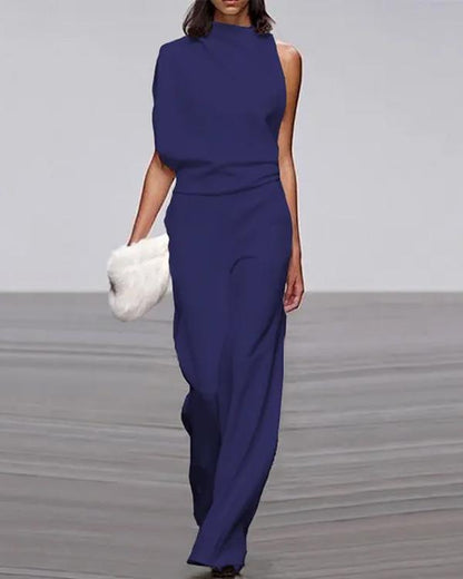 Clidress One Shoulder Pile Collar Jumpsuit