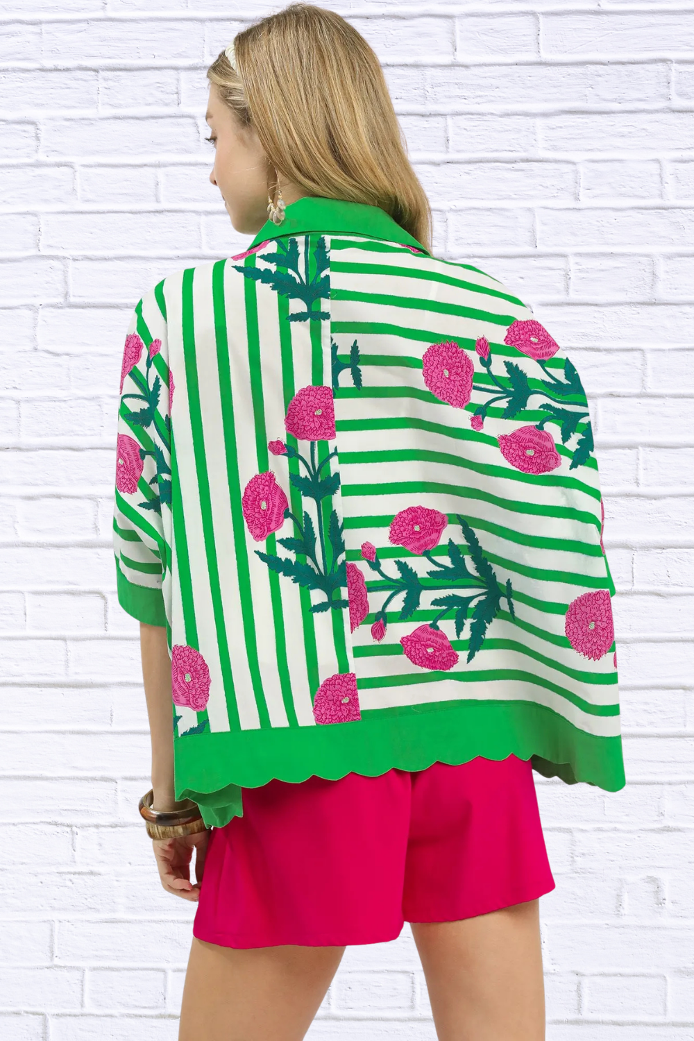 Umgee Mix Floral Stripe Button Down Top