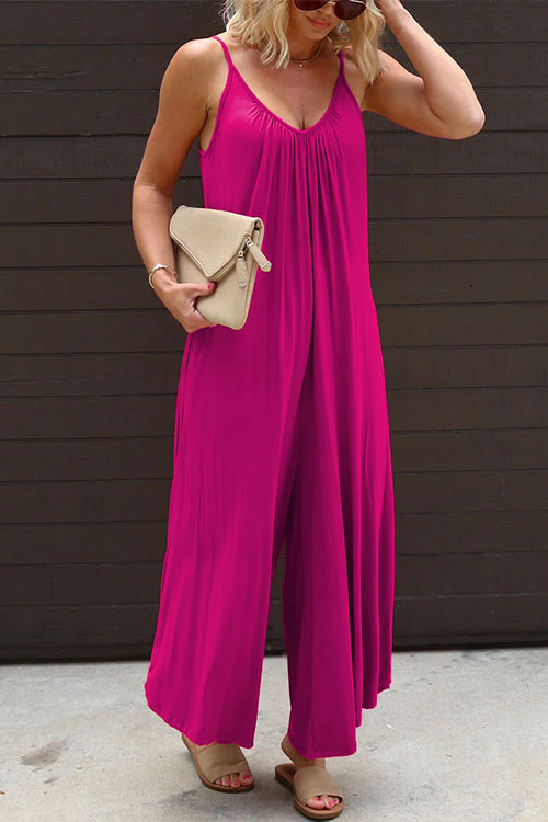 Solid Scoop Neck Wide Leg Baggy Cami Jumpsuit