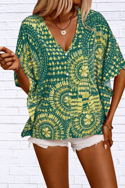 Printed V-Neck Half Sleeve Top