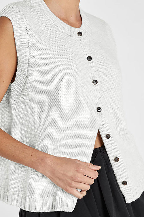 Crewneck Sleeveless Button Down Knitting Top White