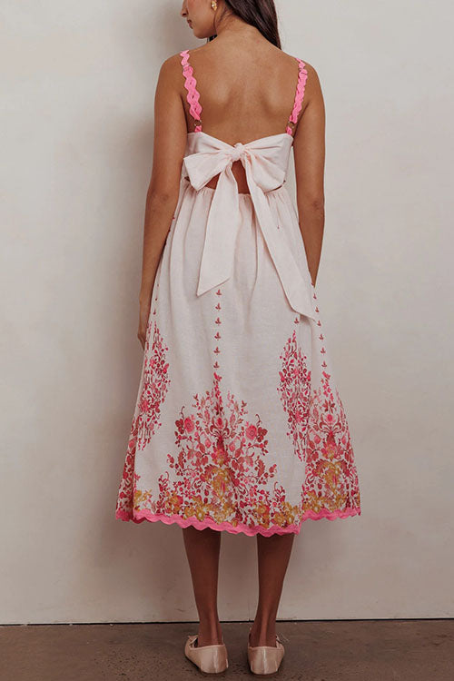 Ric Rac Trim Bow Back Floral Print Midi Cami Dress