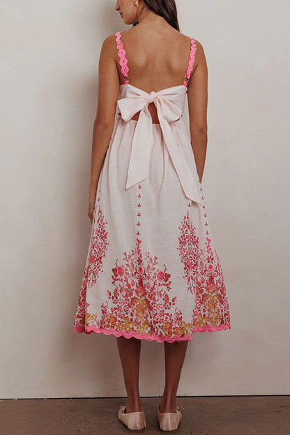Ric Rac Trim Bow Back Floral Print Midi Cami Dress