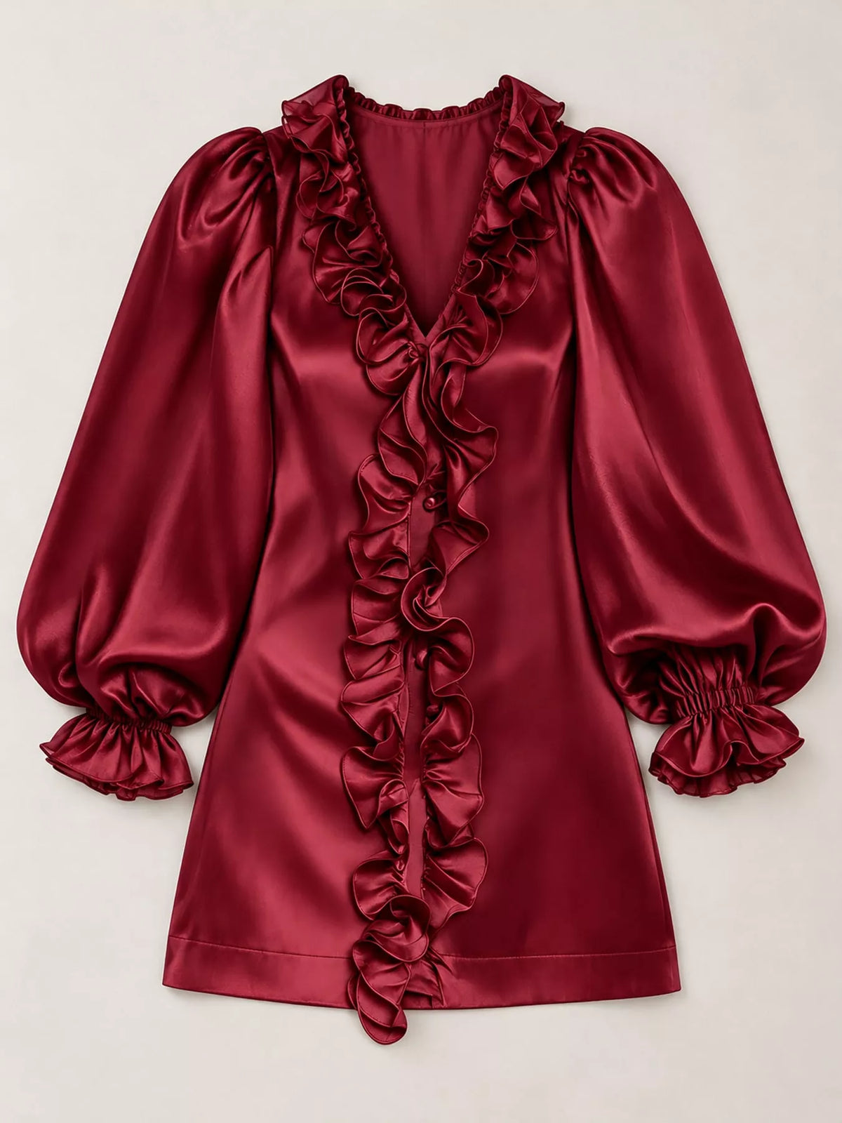 Ruffle Trim Puff Sleeve Mini Dress