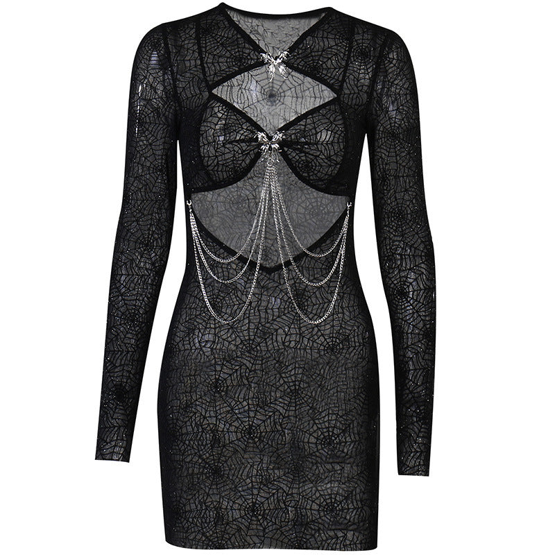 Melany's Black Sheer Web Halloween Dress