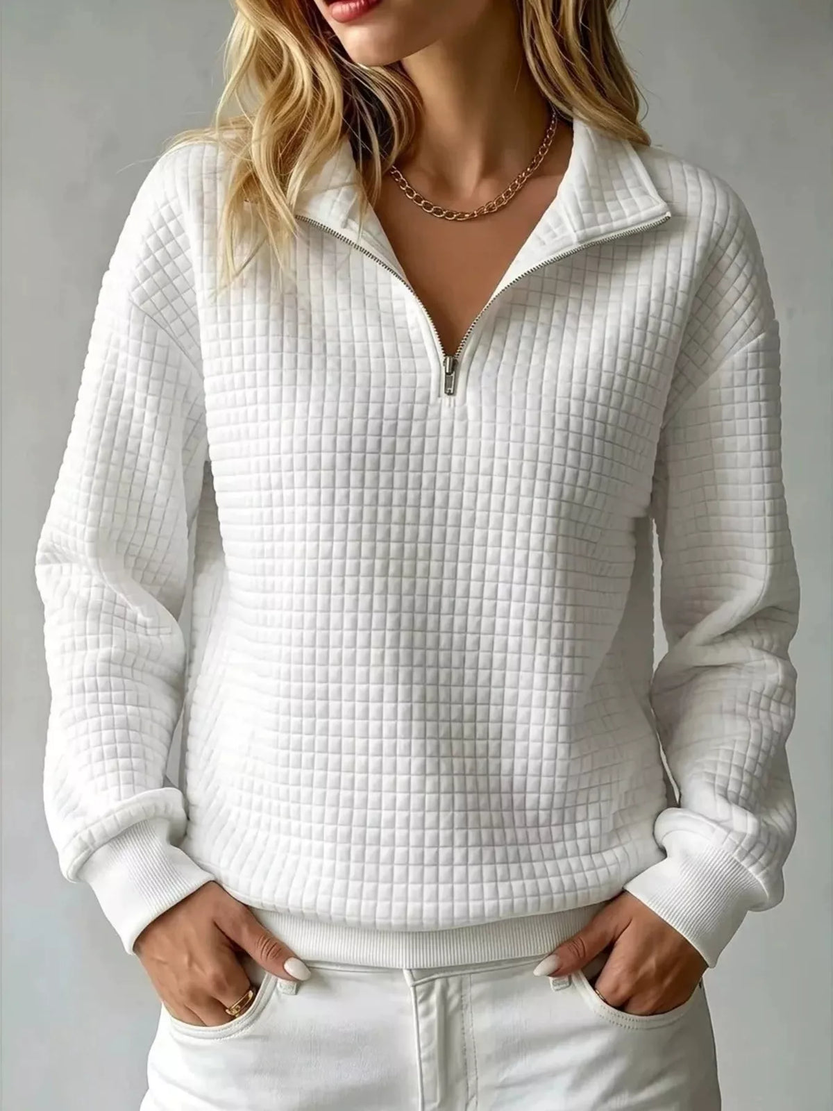 Waffle Knit Quarter-Zip Sweatshirt