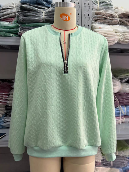 Full Size Quarter-Zip Cable Knit Sweatshirt Plus Size