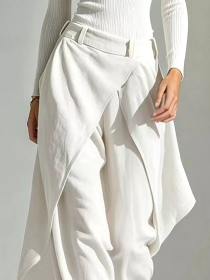 Boat Neck Long-Sleeve Top and Wrap Wide-Leg Pant Set