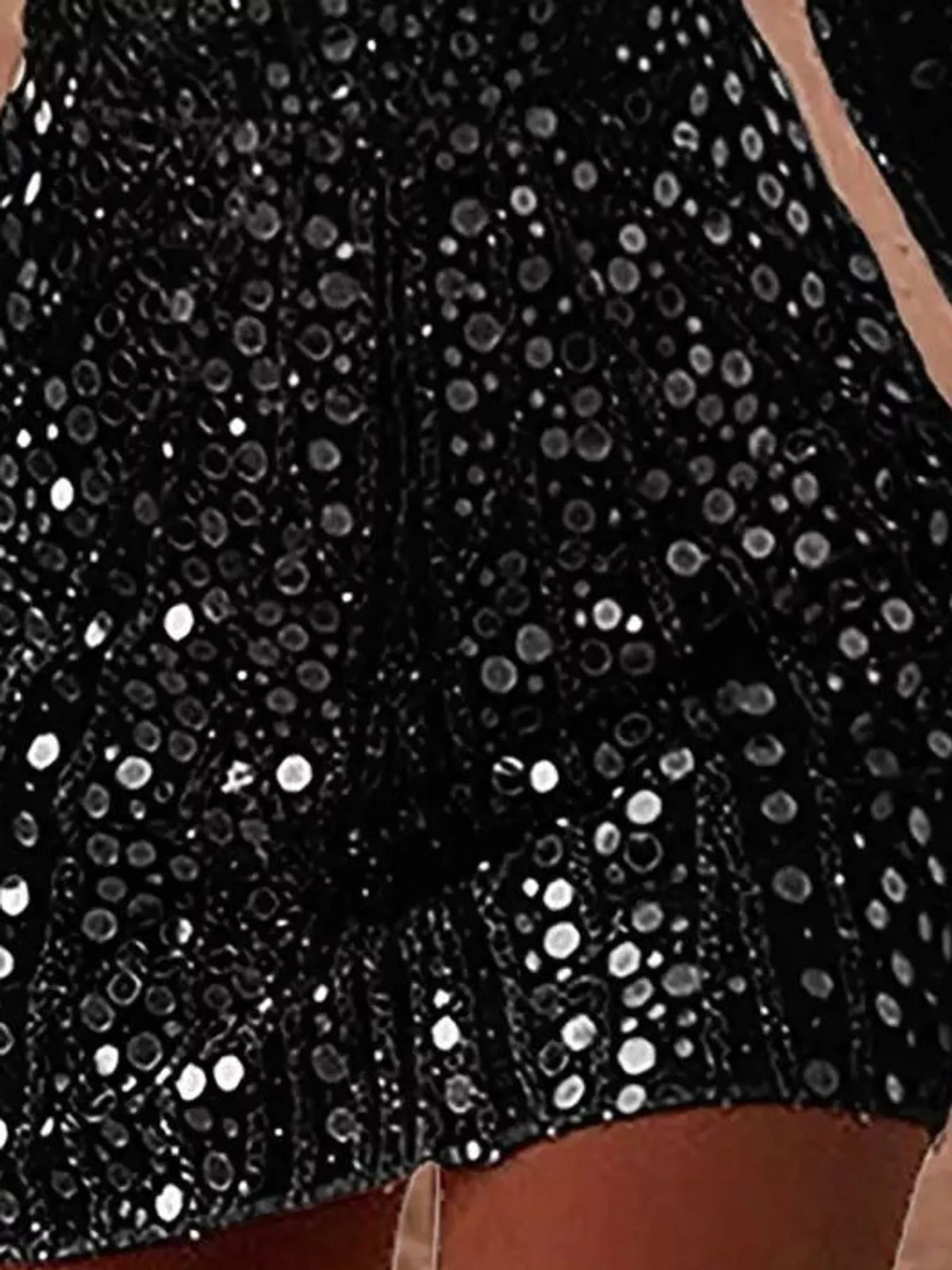 V-Neck Sequin Embellished Long Sleeve Mini Dress