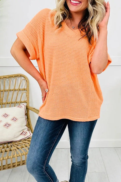 Textured Waffle Knit V-Neck T-Shirt