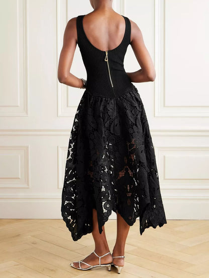 Sleeveless Ribbed Crochet Midi Dress