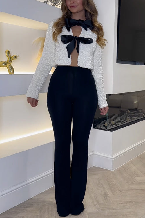 One Top Two Ways Long Sleeves Bow Knot Sequin Top Jacket White