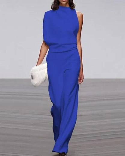 Clidress One Shoulder Pile Collar Jumpsuit