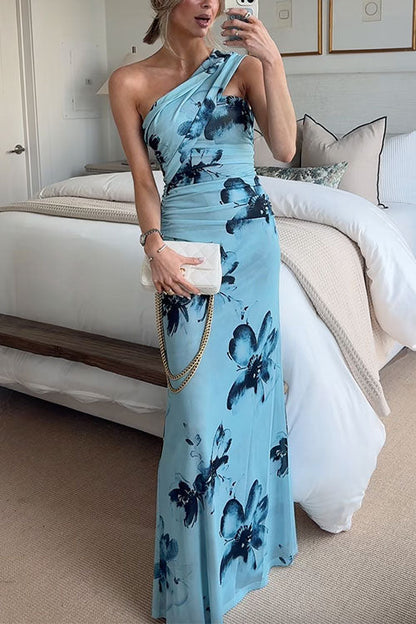 Strapless Tube Floral Print Bodycon Maxi Dress