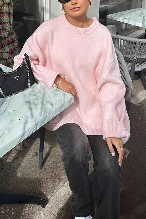 Crewneck Loose Fit Ribbed Knit Sweater