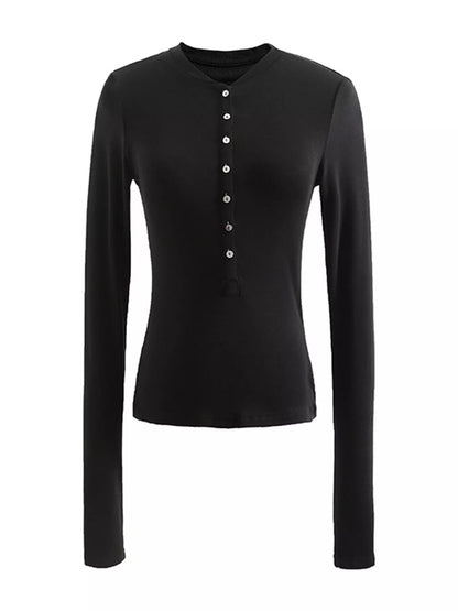 Slim-Fit Button-Down Long Sleeve Knit Top