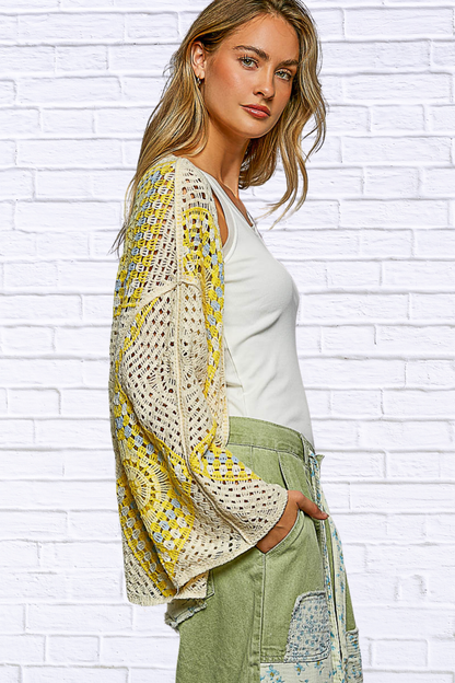 Elenor Open Front Crochet Cardigan with Granny Square Pattern