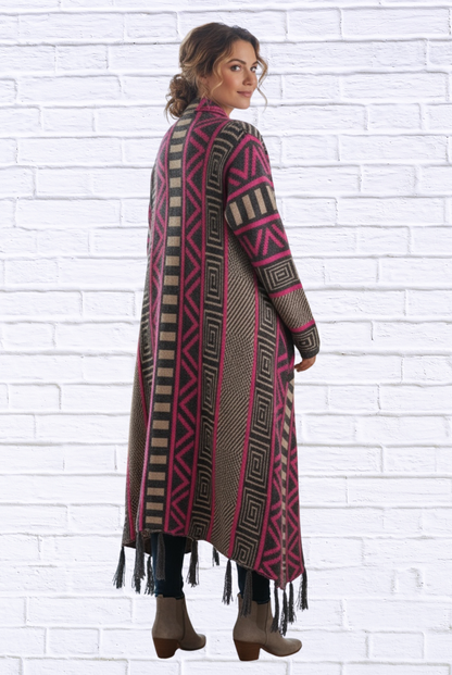 Printed Shawl Cardigan with Fringed Hem – Cozy, Stylish, and Perfect for Layering!