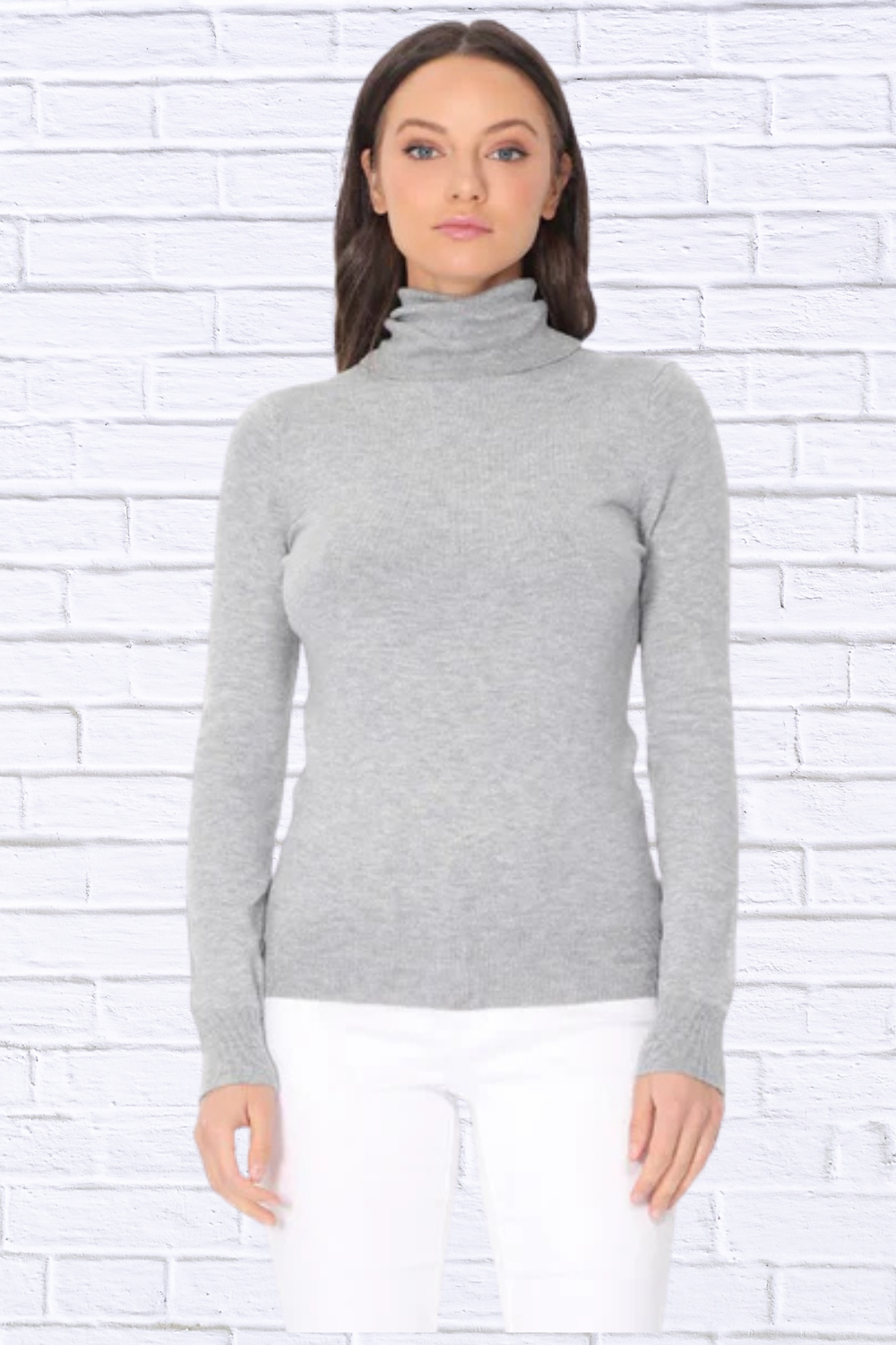 Turtleneck Spandex Stretch Pullover Sweater Heather Grey