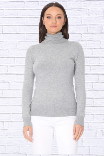 Turtleneck Spandex Stretch Pullover Sweater Heather Grey