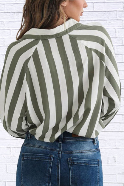 Striped Button-Down Shirt with Pockets for Women