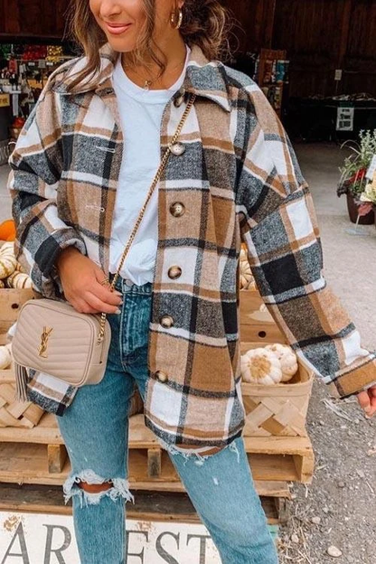 Clidress Retro Plaid Big Button Shirt Coat(11 Colors)