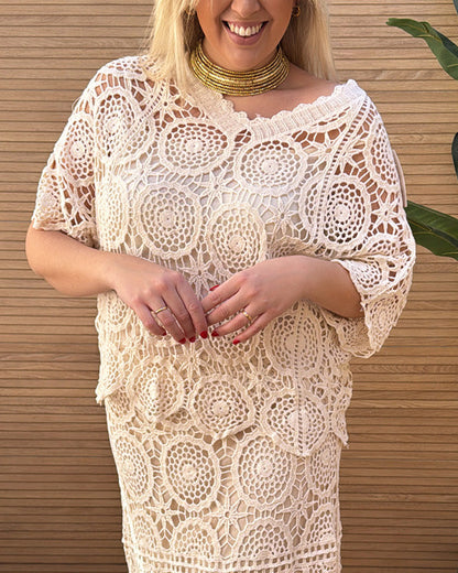 Clidress Holow Out Boho Crochet Top Skirt