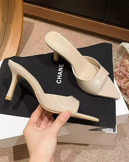 Pointed Tip Leather High-heel Sandals