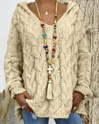 Clidress Retro Needlecraft Hooded Sweater