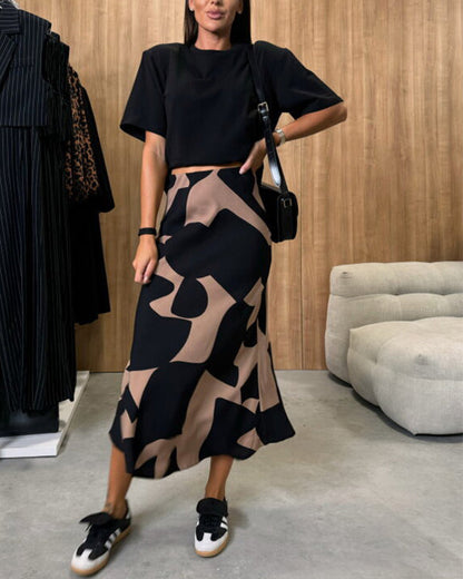 Clidress Printed Bodycon Midi Skirt