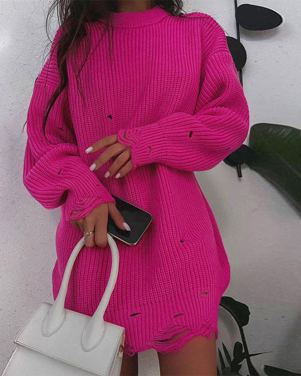 Clidress O Neck Chic Riped Oversized Sweater