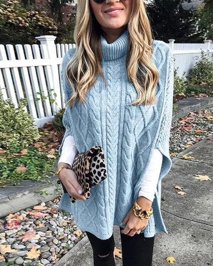 Clidresse Turtleneck Cable Cloak Poncho Sweater