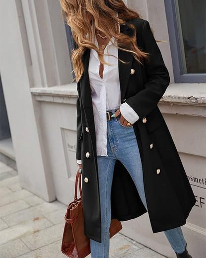 Clidress Frenchy Double Breasted Lapel Neck Overcoat