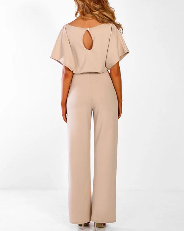 Clidress Bat Short Sleeve Wide Leg Jumpsuit