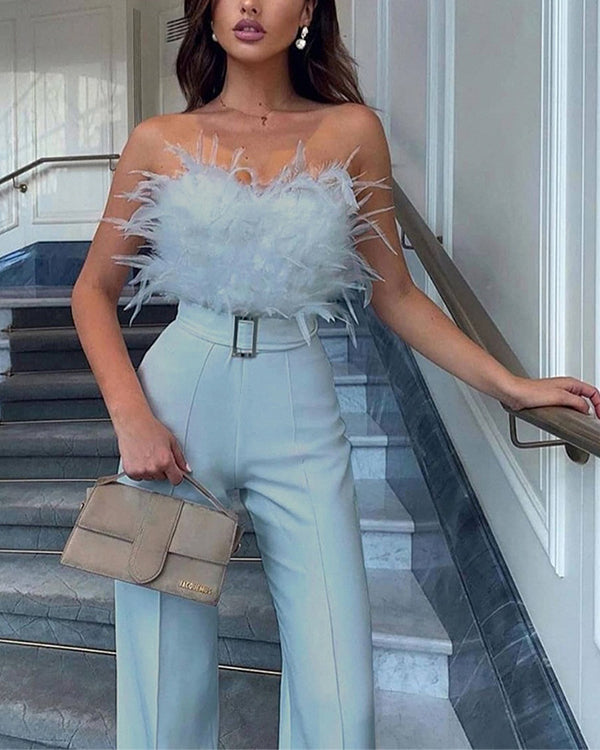 Clidress Angel Feather Tube  Wide Leg Jumpsuit