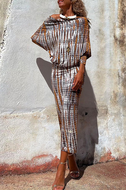 Batwing Sleeve Waisted Tie Dye Midi Dress Tie Dye
