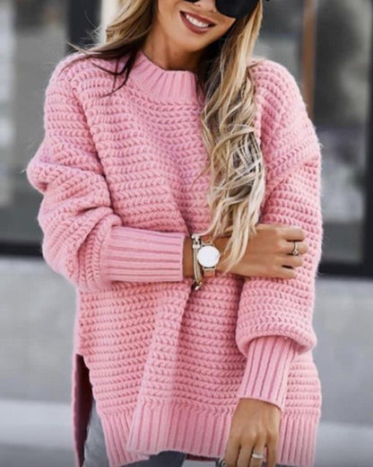 Clidress Loose Fit Hand Twist Split Sweater