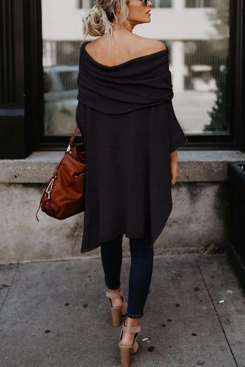 Clidress Irregular Bateau Neck Blouse Shirt