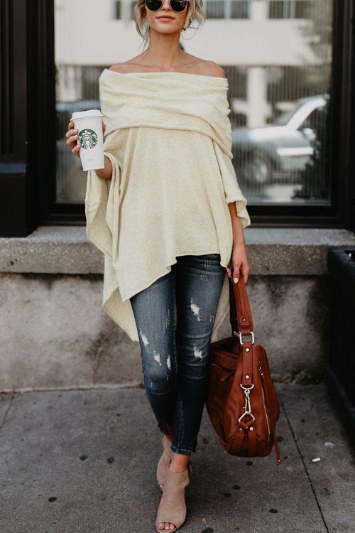 Clidress Irregular Bateau Neck Blouse Shirt