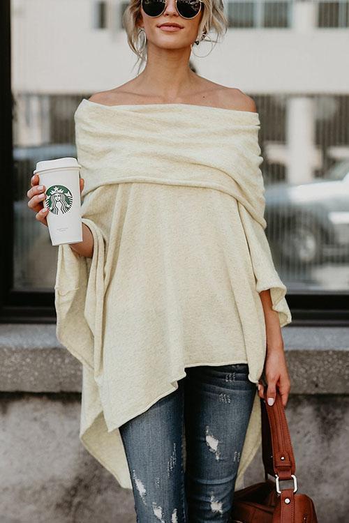 Clidress Irregular Bateau Neck Blouse Shirt
