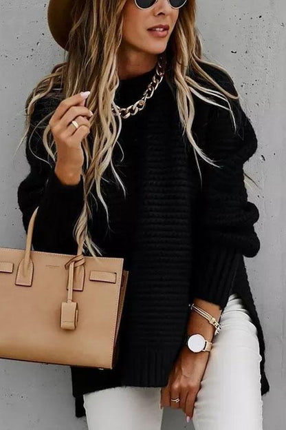 Clidress Loose Fit Hand Twist Split Sweater