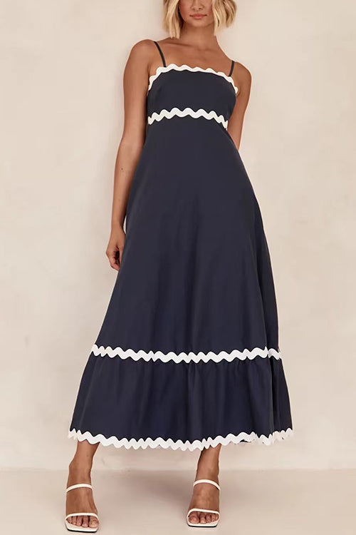 Spaghetti Strap Ric Rac Trim Swing Maxi Dress
