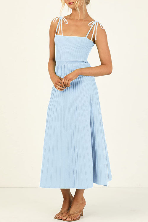 Tie Shoulder High Waist Knit Maxi Cami Dress LightBlue