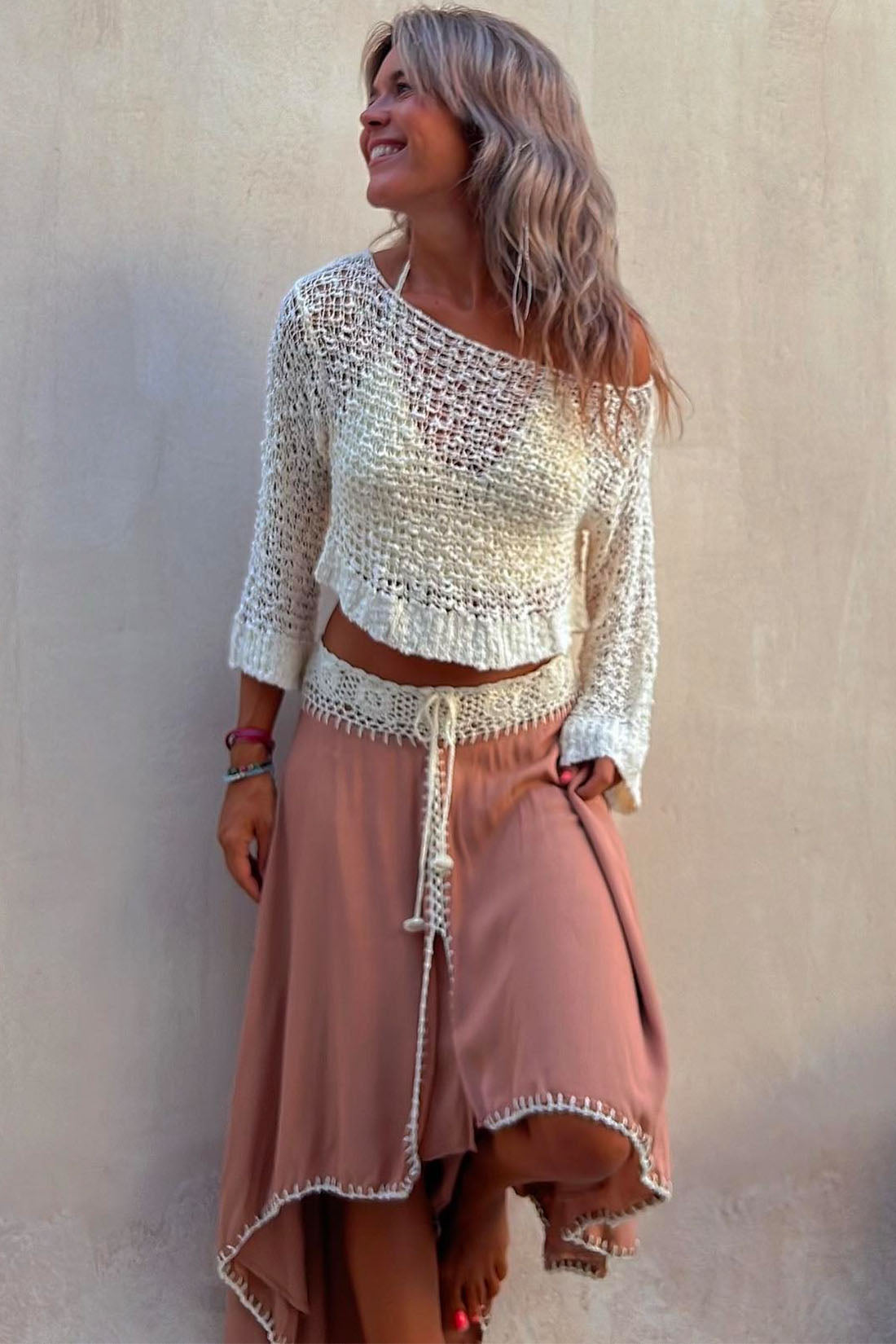 Long Sleeve Hollow Out Cropped Sweater
