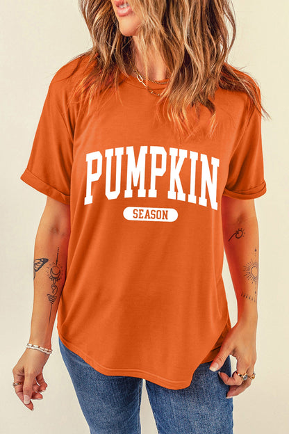 Orange Pumpkin Season Letter Print Relaxed T Shirt