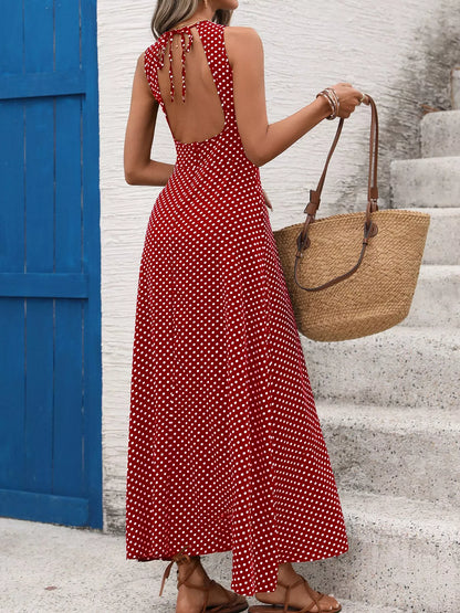 Sleeveless Polka Dot Maxi Dress